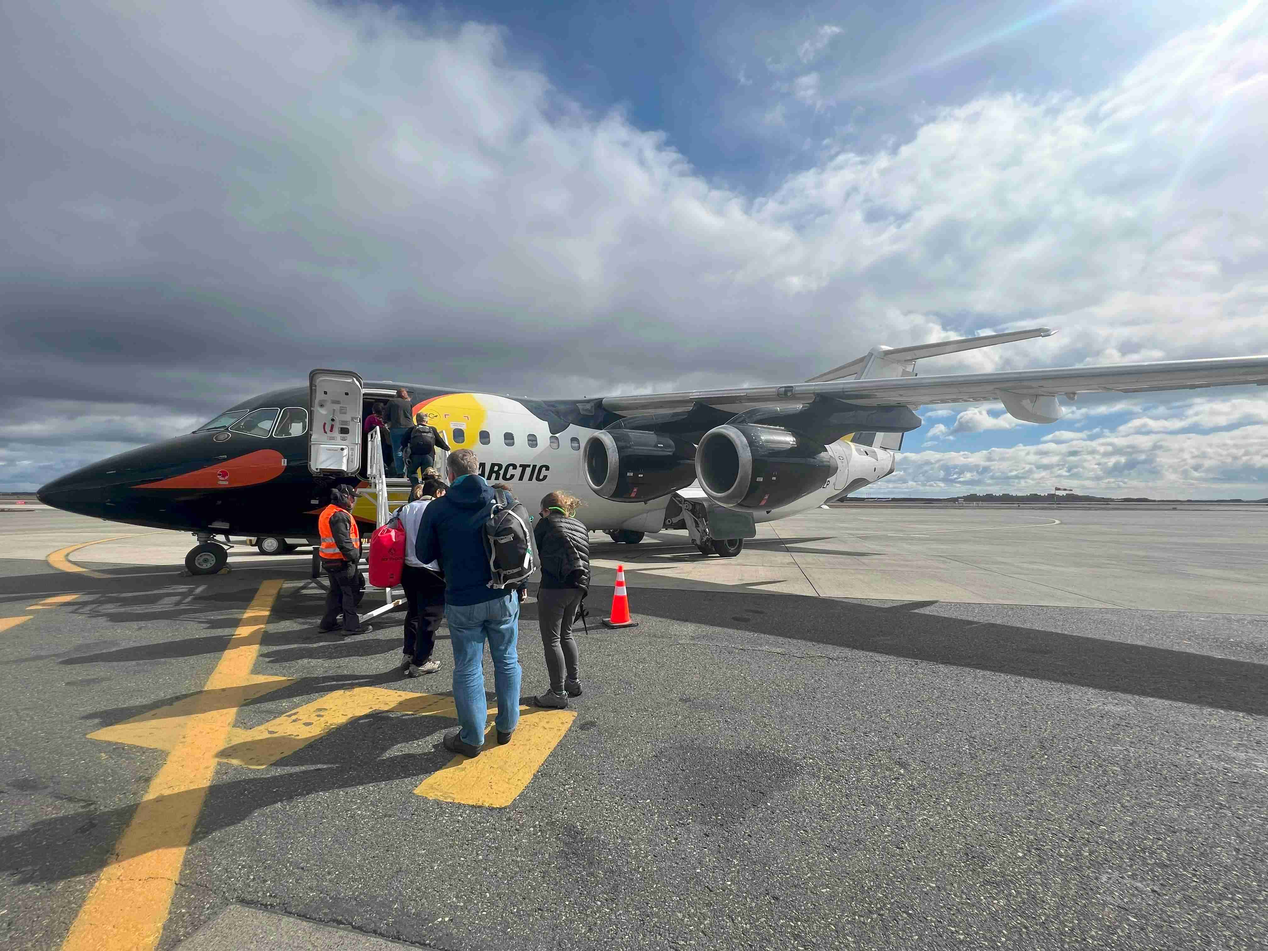 Boarding the charter plane to Antarctica, Jacqui Henderson Boarding the charter plane to Antarctica, Jacqui Henderson